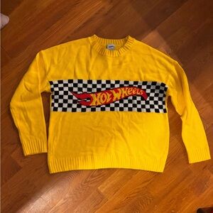 Mattel Yellow Hot Wheels Checkerboard Crewneck Sweater
